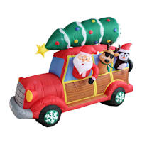 Santa's Wagon with Friends Inflatable, 8' Wide
