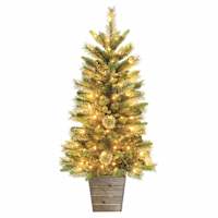 (A7) Pre-Lit Mixed Holiday Pine Porch Christmas Tree, 4'