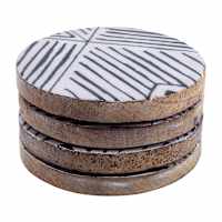 Set of 4 Striped Enamel Wood Coasters