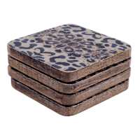 Set of 4 Square Leopard Print Enamel Wood Coasters
