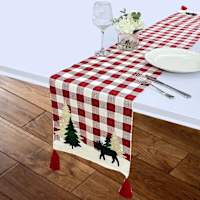 Homespun Red Reindeer Plaid Scenery Table Runner