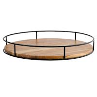 Round Acacia Wood Lazy Susan with Black Metal Rim, 18"