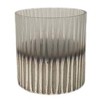 Ribbed Glass with Gold Bottom Hurricane Candleholder, 6.2"