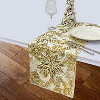 Golden Noel Gold Beaded Poinsettia Table Runner