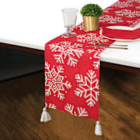 Metallic Embroidered Snowflake Printed Table Runner, 72x13