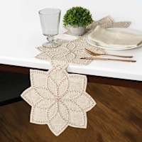 Semi Beaded Floral Shape Embroidered Table Runner, 13x36