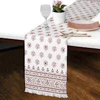 Terracotta Block Printed Table Runner with Fringe, 14x72