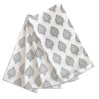 Set of 4 Tana Bana Grey Block Print Medallion Napkin with Lace Trim