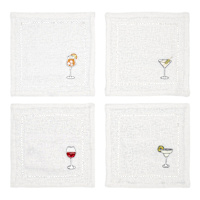 Set of 4 Cocktail Embroidered Cocktail Napkins, 6"