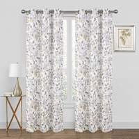 Denver Natural Floral Grommet Window Curtain Panel Set, 76x63