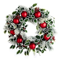 Snow Holly, Ball & Pine Wreath, 24"