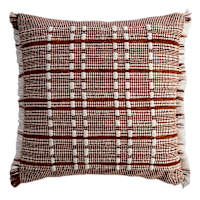 Cypress Mahogany Woven Square Outdoor Throw Pillow with Fringe, 18"