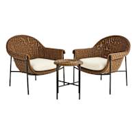 3-Piece Grenada Chat Set, Brown Wicker with Natural Canvas Cushions