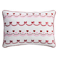 Valentine's Hearts & Bows Embroidered Cotton Throw Pillow, 14x20