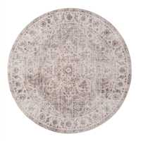 (D637) Dove Washed Medallion Natural Round Area Rug. 6.5'