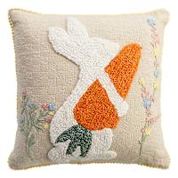 Tufted & Embroidered Bunny Throw Pillow with Lace Border, 18"