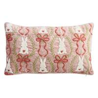 Easter Bows & Bunnies Crewel Embroidered Throw Pillow, 14x24