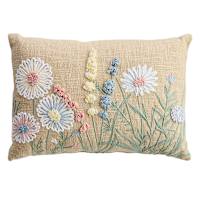 Easter Floral Embroidered Slub-Textured Throw Pillow, 14x20