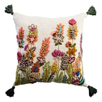 Easter Floral Embroidered Throw Pillow with Tassels, 20"