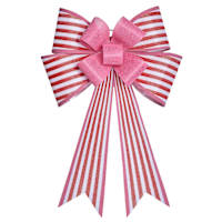 Red & Pink Striped Hanging Bow Decor, 25"