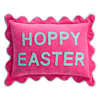 Beaded Hoppy Easter Throw Pillow with Scalloped Embroidered Flange, 14x20