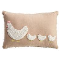 Loop Embroidered Hens Throw Pillow with Lace Border, 14x20