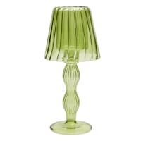 Green Glass Lamp Candle Holder, 9"