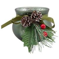 Green Metallic Glass Candle Holder, 3"