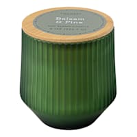 Balsam Pine Scented Dark Green Frosted Ribbed Glass Candle with Wood Lid, 8oz