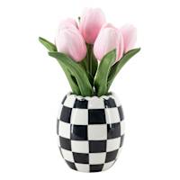 Real-Feel Pink Tulip Arrangement in Ceramic Pot, 10"