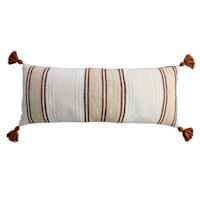 Mahogany Striped Lumbar Outdoor Throw Pillow with Tassels, 14x36