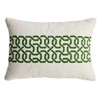 Green Textured Cotton Slub Throw Pillow with Embroidery, 14x20