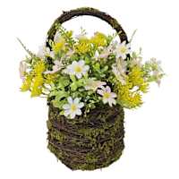 Wildflower & Fern Arrangement in Boxwood Basket, 12"