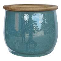 Rolled Blue Ceramic Outdoor Planter, Medium