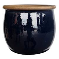 Rolled Blue Ceramic Outdoor Planter, Medium