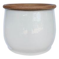 Rolled White Ceramic Outdoor Planter, Medium