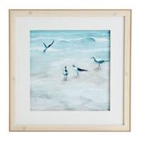 Glass Framed Ocean View Flying Birds Wall Art, 17"