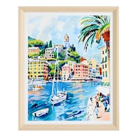 Glass Framed Bright Watercolor Portofino Printed Wall Art, 17x21