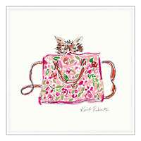 Kait Roberts Framed Dog in Pink Floral Purse Handpainted Wall Art, 13"