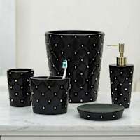 Providence 5-Piece Black & Gold Quilted Ceramic Stud Bathroom Set