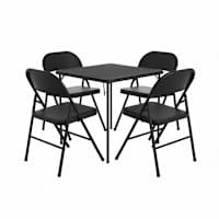 Black Metal Folding Chairs & Table 5-Piece Set