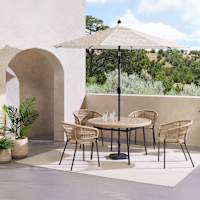 Paloma Patio Dining Table, Wicker Patio Dining Chairs & Patio Umbrella 7-Piece Set