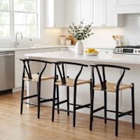 Set of 3 Denise Wishbone Black Wooden Counter Stool