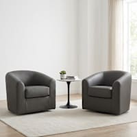 Set of 2 Matteo Genuine Leather Swivel Accent Chair, Charcoal