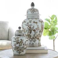 2-Piece Brown Ceramic Ginger Jar Set