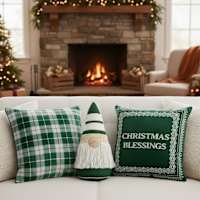 Green Christmas Blessings Throw Pillow Set