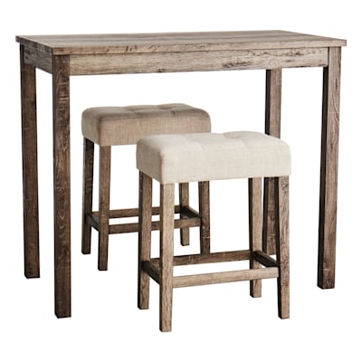 3-Piece Oak Lawn Table Set with Ivory Upholstered Counter Stools, 42