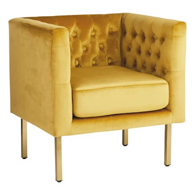 Crosby St. Bendell Velvet Tufted Accent Chair, Yellow
