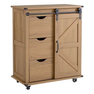 Honeybloom Jacob 3-Drawer Wooden Sliding Barn Door Cabinet, Brown