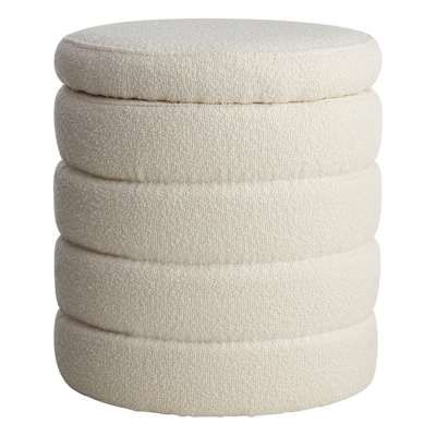 Crosby St. Pax Boucle Round Storage Ottoman, Cream